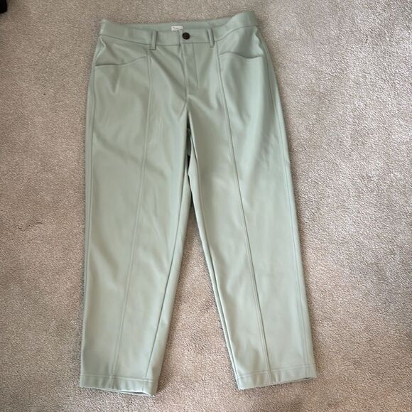 NWT High Rise Faux Leather Ankle Trousers Pants A New Day Sage Green Size 14 - Picture 6 of 11
